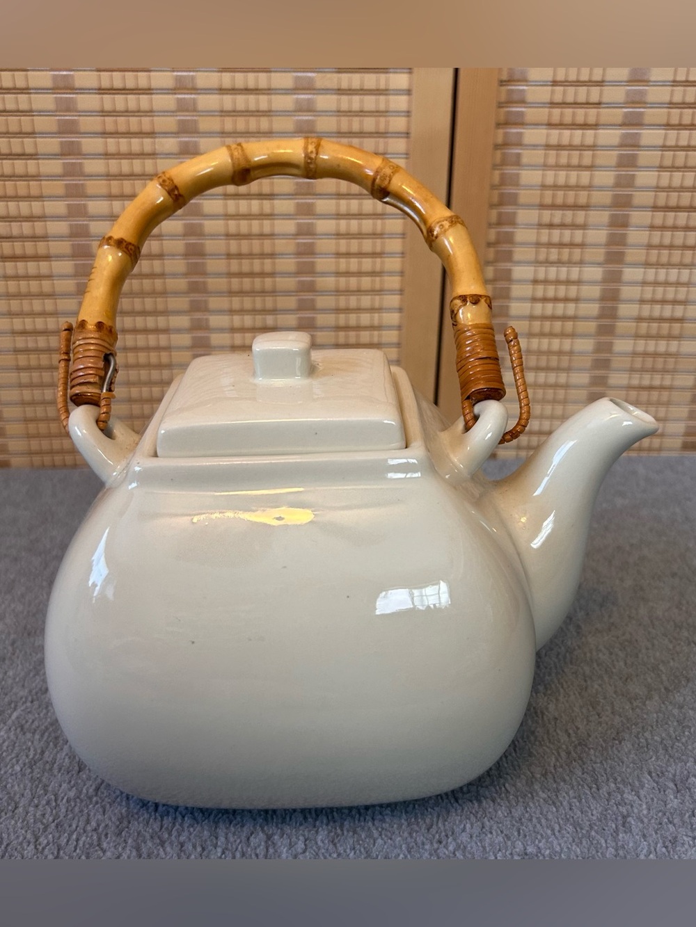 Pottery Barn Asian Square Tea Pot With Bamboo Handle